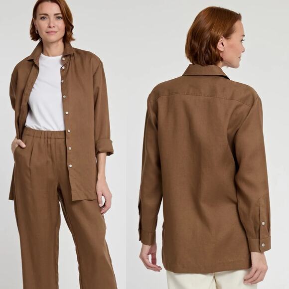 Hinson Wu Nadia Long Sleve linen tunic Caramel Sz S Lagenlook coastal luxury - Picture 5 of 10